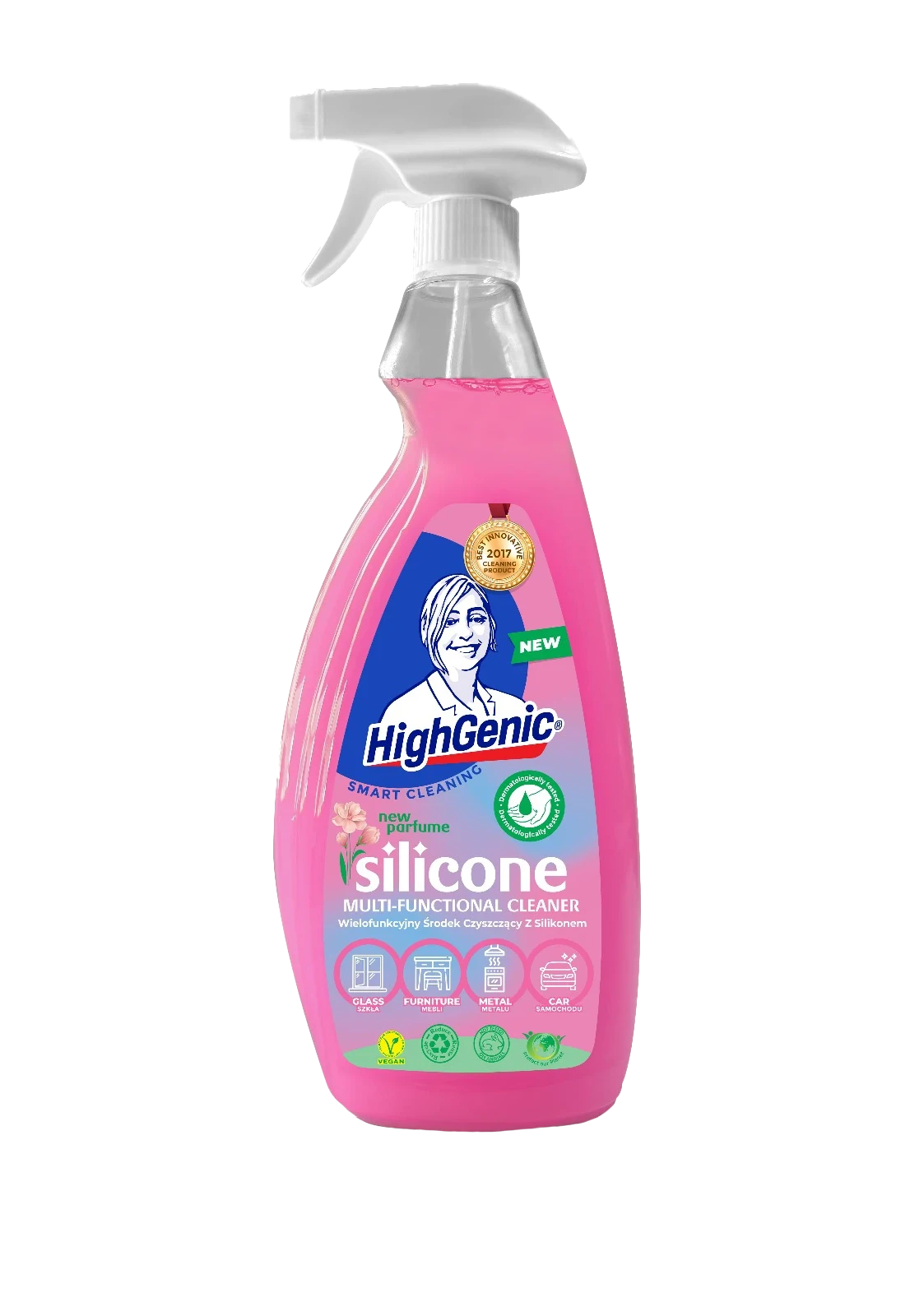 Photo produit — MULTI-FUNCTIONAL CLEANER WITH SILICONE (GLASS-METAL-MOBLE-AUTO) — 1000 mL — HIGHGENIC Nettoyants surfaces spray en gros — Aïntab Gross