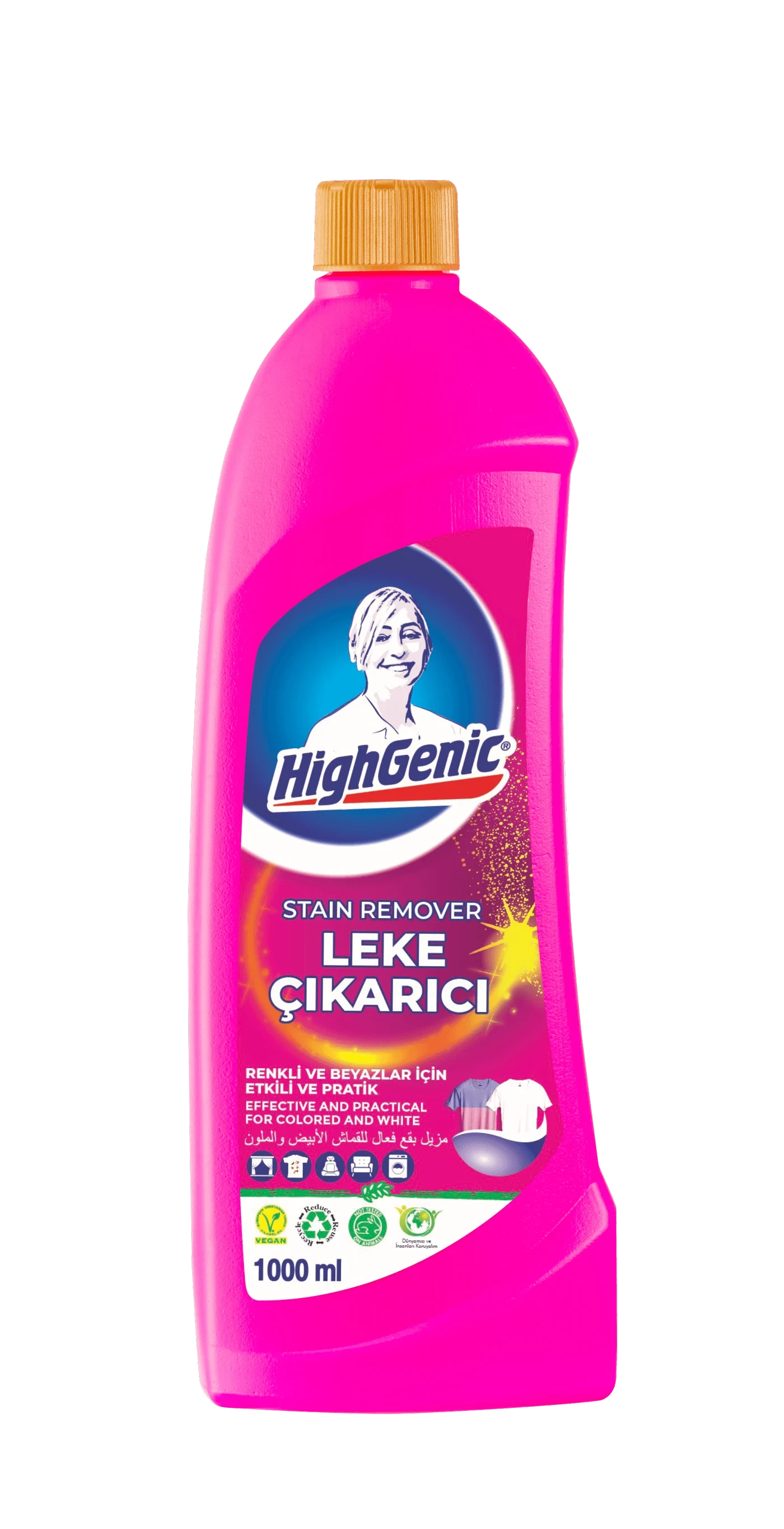 Photo produit — STAIN REMOVER - LIQUID - FOR COLOURED AND WHITE FABRICS — 1000 mL — HIGHGENIC Nettoyants surfaces spray en gros — Aïntab Gross